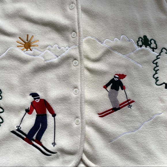 R&R vintage women’s lightweight fleece button cardigan embroidered skiers - L - Picture 6 of 12